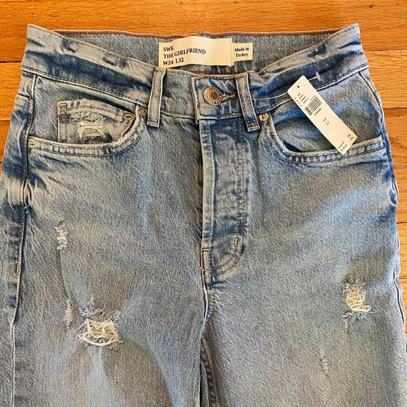 Anthropologie SWK The Girlfriend Jeans Size 24.X 32 Button Fly Stretch Womens - Picture 2 of 8